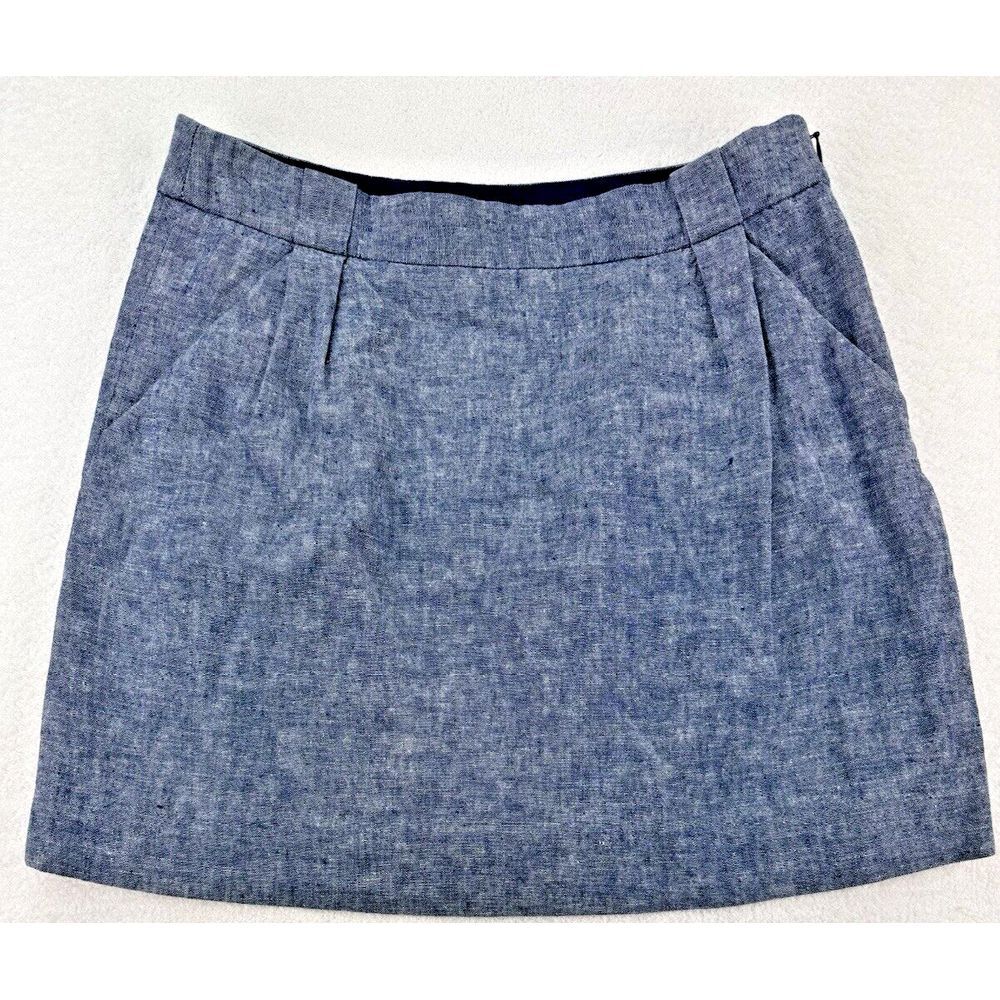 The Limited Women's Chambray Linen Blend Lined Mini Skirt Blue Pockets 2.